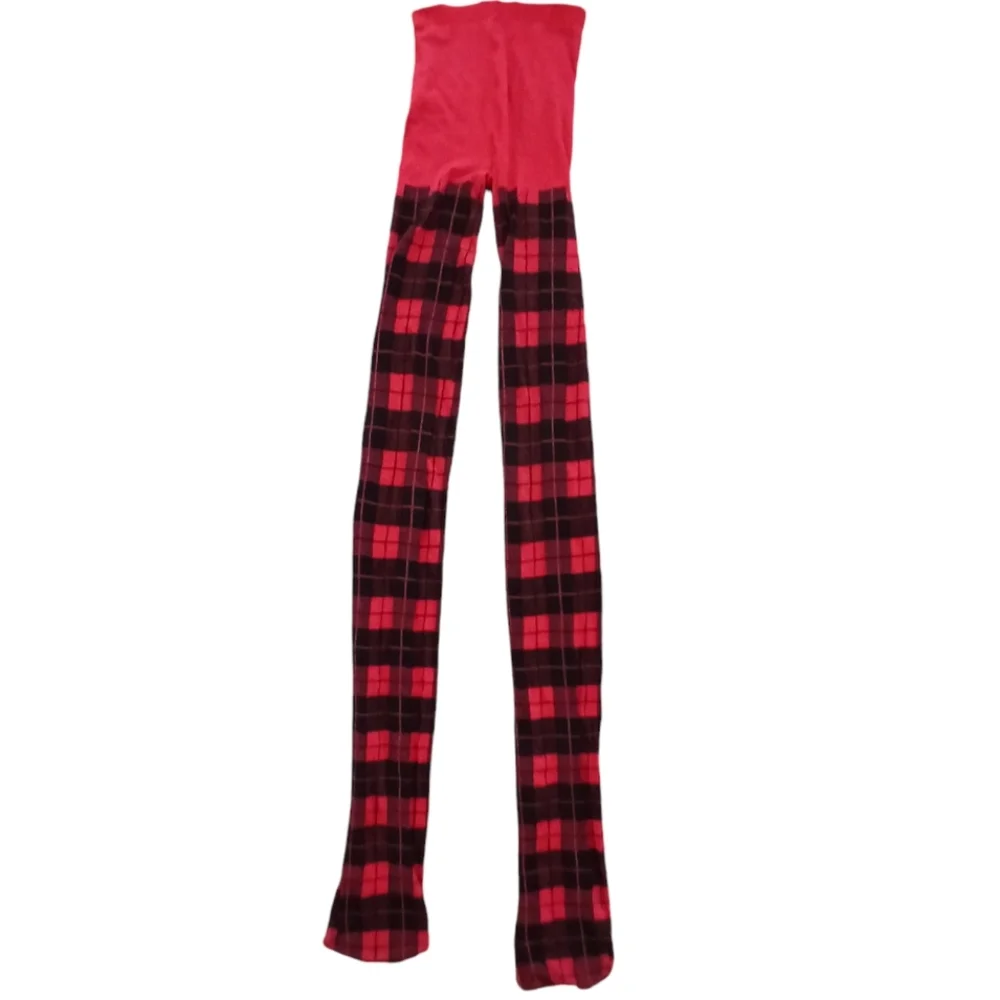 UO Plaid Tights Red & Black Scotch Tape Print Panty Hose OS 90s Grunge Punk Goth